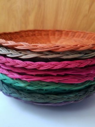 Vintage Woven Wicker Paper Plate Holders Made In Hong Kong Set 8 Assorted Colors