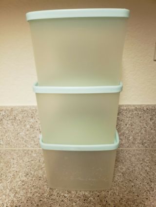 Set Of 3 Vintage Tupperware Blue Freezer Containers 312 Rectangle With Lids