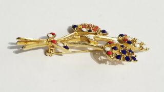 Vintage Goldtone Flower Red White Blue Beads Brooch Estate Jewelry 1 5/8 