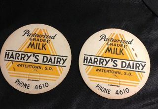 Vintage Milk Caps Harrys Dairy Watertown,  S.  D.  Phone 4610