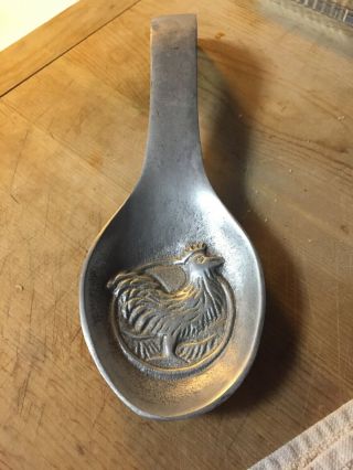 Vintage Rooster 10” Spoon Rest Armetel Pewter