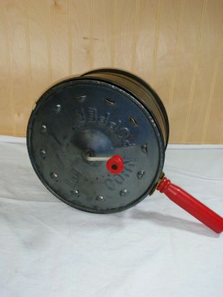 Vintage Stove - Top E - Z Corn Popper With Red Wood Hand Crank Blade