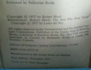 The Best of Robert Bloch,  1st.  edition Vintage paperback,  1977,  Good 5