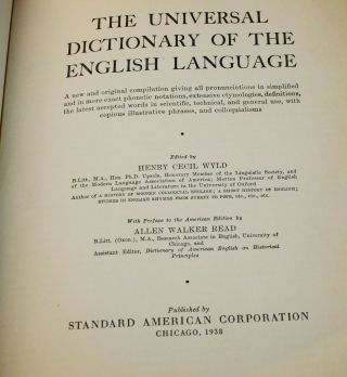 UNIVERSAL DICTIONARY of the English Language Henry Cecil Wyld 1938 HUGE OXFORD 3