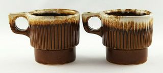 Vtg Monmouth Pottery Brown Drip Stackable Western Coffee Mugs (2) Cond