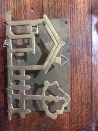 Vintage Brass House & Tree Key And Letter Holder Wall Rack -