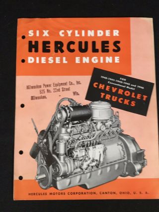 Vtg 1946 6 Cylinder Hercules Diesel Engine For Chevrolet Trucks Sales Brochure