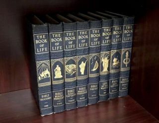 The Book Of Life (8 Volumes) Newton Hall Irving Wood 1945 Decor Bible Hardcover