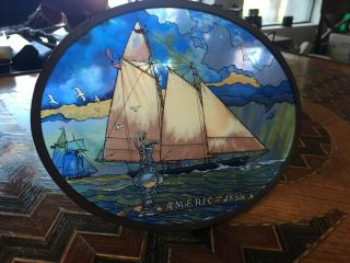 Vintage Ship Themed Window Hanging Faux Stained Glass