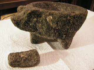 Small 4 1/2 " Pig Molcajete Authentic? Mexican Basalt Lava Stone Mortar & Pestle