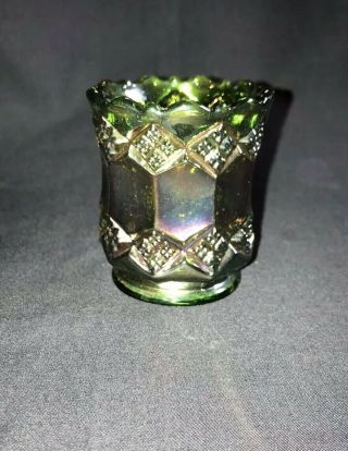 Vintage Imperial Green Carnival Glass Toothpick Holder