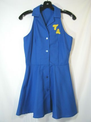 Vtg Cheerleader Uniform/costume Cheer Dress Blue/yellow " Ta " High School Sz Xs/s