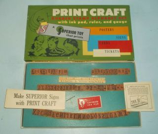 Vintage Print Craft Rubber Stamp Alphabet Set Complete Superior Toy That Prints