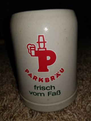 Vintage Parkbrau Frisch Vom Fab Beer Stein Mug Ceramic Germany.  5l Grey