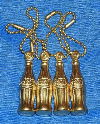 Four Vintage 1992 Authentic Coca Cola Coke Gold Metallic Key Chains Fobs Pendant