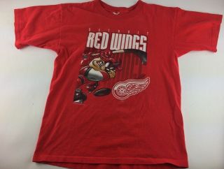 Vintage Looney Tunes Taz Detroit Red Wings Hockey Shirt Adult Medium Mens 90s
