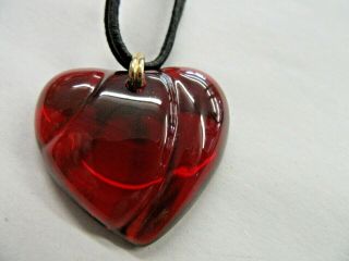 Vintage Candy Apple Red Heart Pendant Necklace Glass
