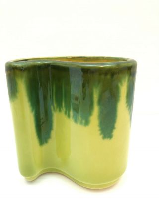 Vtg Art Pottery Green Yellow Drip Glazed Planter Curved Mod Retro Royal Copley