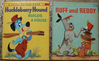 2 Vintage Little Golden Books Ruff & Reddy,  Huckleberry Hound Builds A House