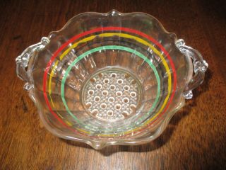 Vtg Anchor Hocking Banded Color Rings 2 1/4 " H,  5 1/2 " D.  Depression Glass Bowl