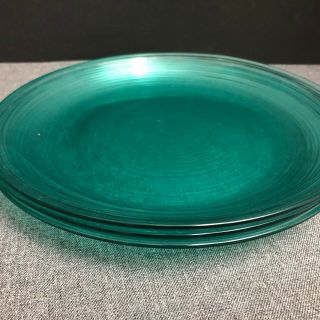 3 Vintage Ringed Arcoroc France 9 1/4 " Teal Green Blue Dinner Plates