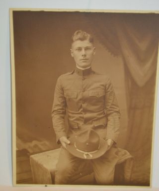 Vintage 8x10 Photo Sepia Portrait Man Soldier