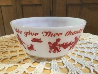 Vintage White Milk Glass Bowl.  Prayer Bowl.  Red Letters.  We Give Thee Thanks.