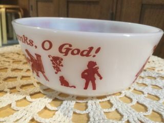 Vintage White Milk Glass Bowl.  PRAYER BOWL.  Red letters.  WE give thee thanks. 2