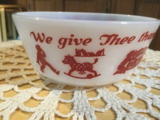 Vintage White Milk Glass Bowl.  PRAYER BOWL.  Red letters.  WE give thee thanks. 3