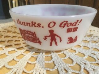 Vintage White Milk Glass Bowl.  PRAYER BOWL.  Red letters.  WE give thee thanks. 4