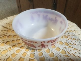 Vintage White Milk Glass Bowl.  PRAYER BOWL.  Red letters.  WE give thee thanks. 5