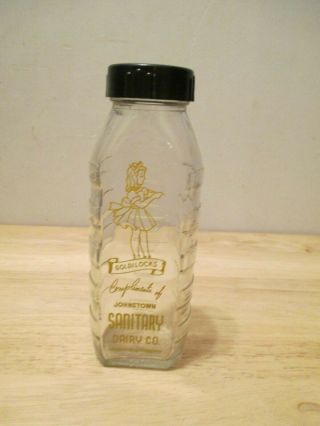 Vintage Johnstown Sanitary Dairy Co. ,  Pa Glass Baby Bottle Goldilocks W/cap