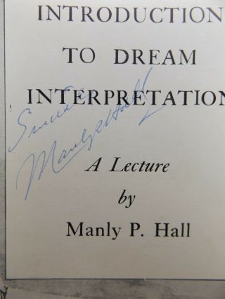 An Introduction to Dream Interpretation - A Lecture by Manly P.  Hall Signed 1955 2