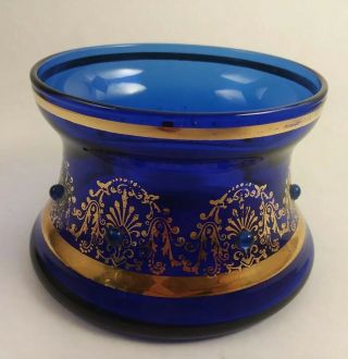 Vintage Czech Bohemian Cobalt Blue Glass W/gold Trim Candy Dish / Small Bowl