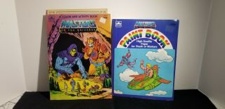 2 Vguc Vtg 1984 Masters Of The Universe Golden Color Activity Book & Paint Book