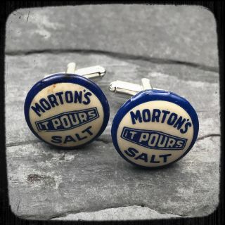 Curated Vintage Cufflinks Silvertone Morton’s Salt It Pours Pen Clip Advertising 2