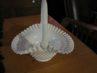 Vintage White Milk Glass Hobnail Ruffled Bridal Basket 10 In