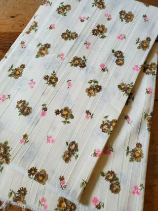 Vintage Tan Muslin Fabric Brown Pink Flowers Floral 4 Yards 44 " Wide Small Print