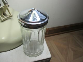Vintage Sugar Shaker / Dispenser Clear Ribbed Glass Metal Cap Marked Chicago 6 "