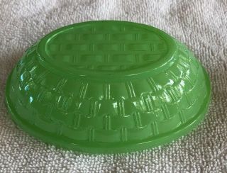 Vintage Bunny Rabbit Dish Green Glass Covered on a Nest 2 Piece Trinket Candy 2