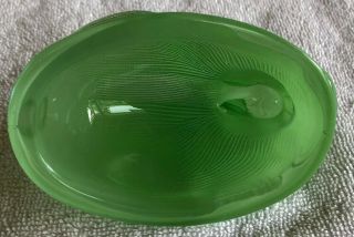 Vintage Bunny Rabbit Dish Green Glass Covered on a Nest 2 Piece Trinket Candy 5