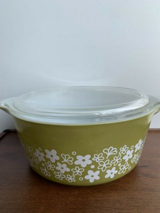 Vintage Pyrex Crazy Daisy Spring Blossom Green Verde 475 Casserole With Lid
