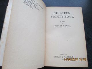 George Orwell Nineteen Eighty Four 1/4 1951 Hb Dystopia Big Brother
