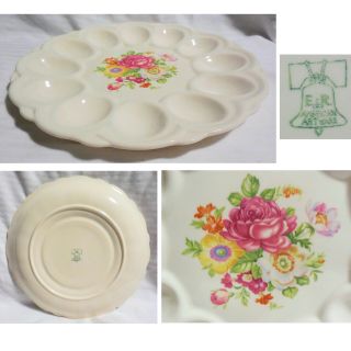 E & R American Art Ware Vintage Floral 12 Devilled Egg Porcelain Plate 9 - 1/4
