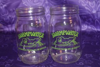 Vintage Set Of 2 Swampwater Party Mason Drink Jars With Recipe – Gator Logo