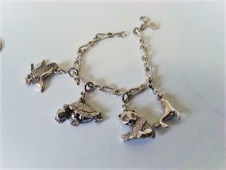 Vintage Sarah Coventry Silver Tone Bracelet With Panda Eagle Turtle Seal Charms 2