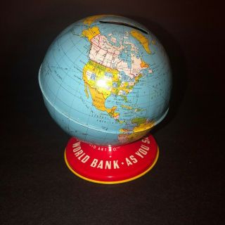 Vintage Collectible World Globe Tin Bank Ohio Art Company