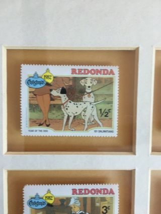 Redonda Stamps 1982 Disney 101 Dalmatians,  Year Of The Dog Vintage Framed