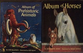 2 Vintage Books Album Of.  Prehistoric Animals And Horses Great Illustrations
