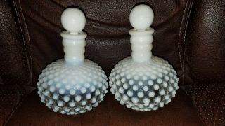 Vintage Milk Glass Hobnail Set Of 2 Perfume Bottles